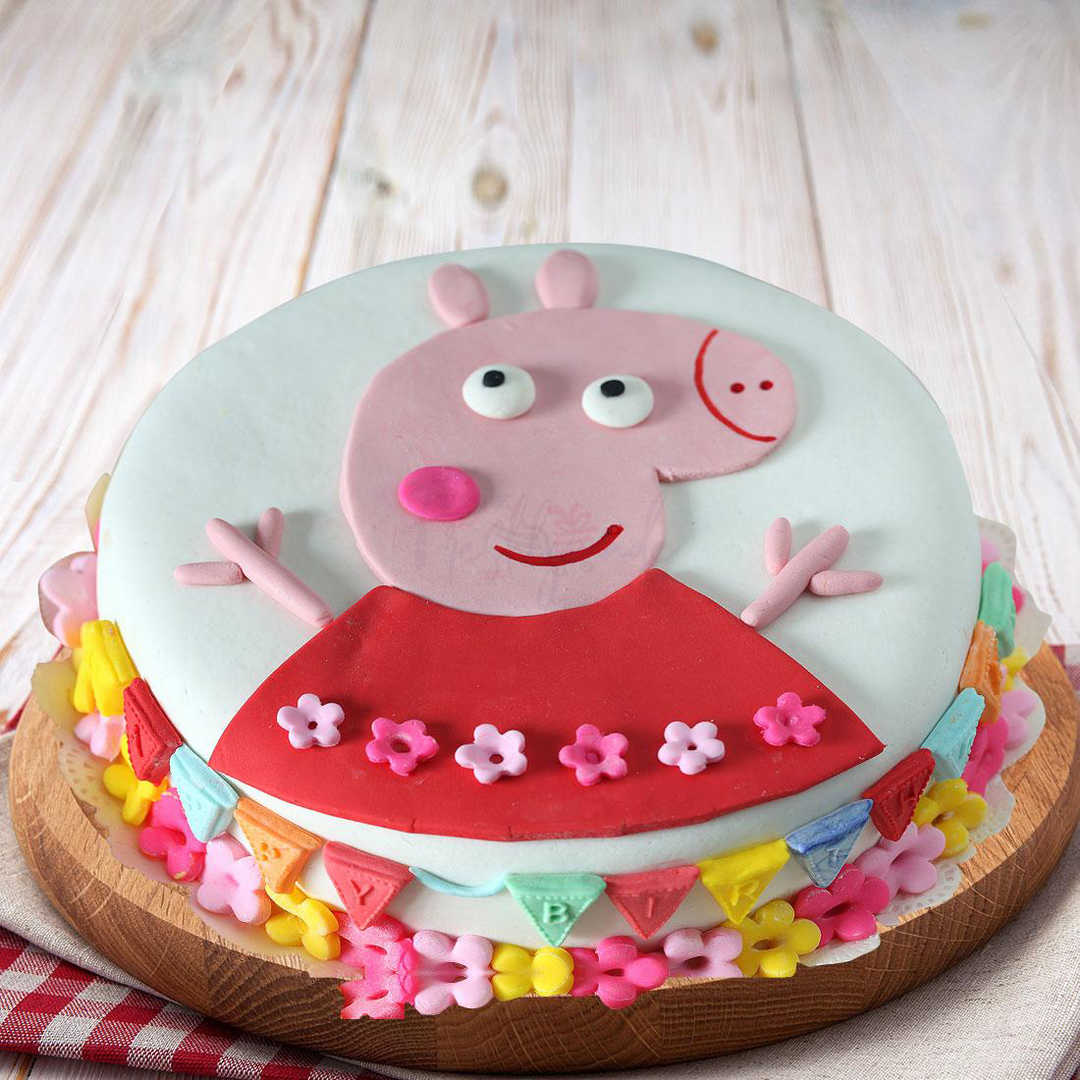 Peppa Pig with Cream Floral Two Tier Cake - Dough and Cream